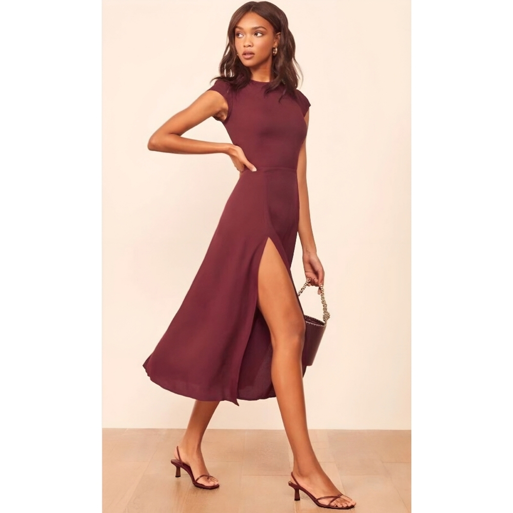 Gavin Sleeveless Burgundy Midi Dress with Side Slit
